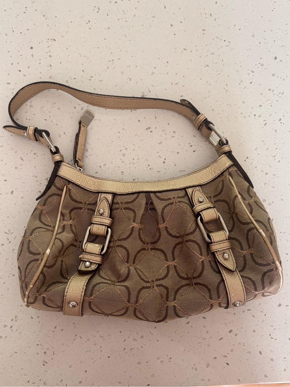 Nine West Gold and Brown Signature Shoulder Bag Handbag Purse